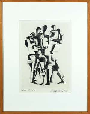 Ossip Zadkine - Ets, Zonder titel - Ingelijst verkocht voor € 200!