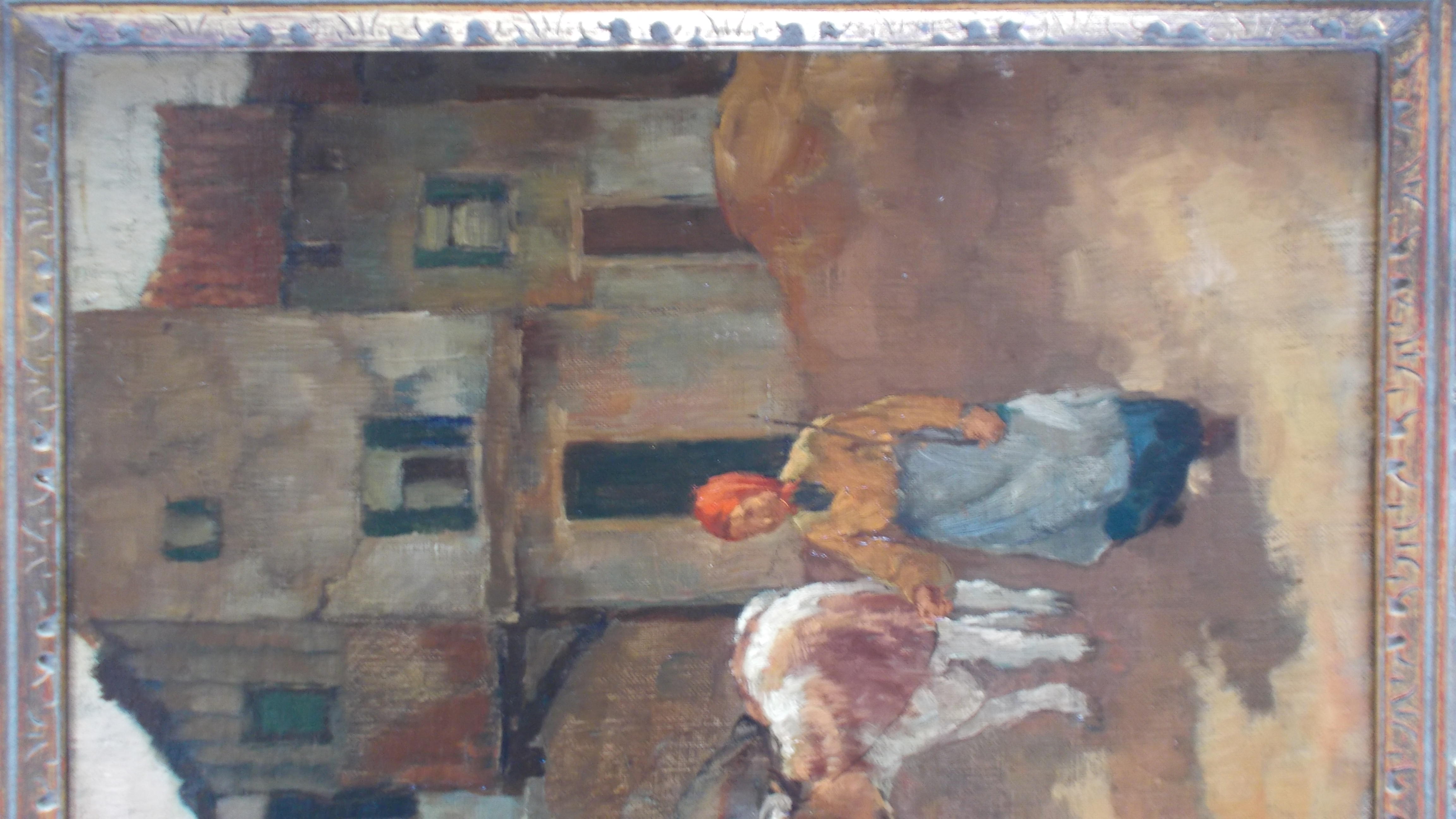 Piet Landkroon - Dorpsgezicht met wasvrouwen aan rivier kopen? Bied vanaf 275!