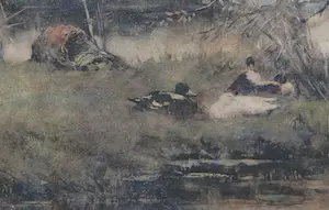 Geo Poggenbeek - kleurenlitho - "landschap met eenden" kopen? Bied vanaf 35!