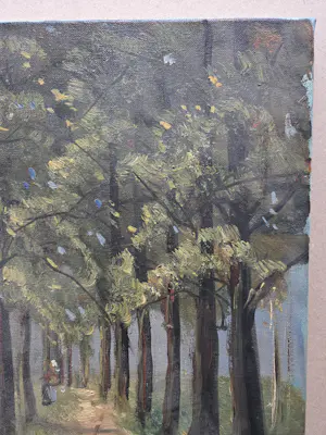 Jan Kelderman - Bosgezicht met vrouw. Zonnig laantje. Putten. kopen? Bied vanaf 20!