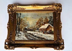 Jan Prinsen - Winterlandschap met zonsondergang - kopen? Bied vanaf 1!