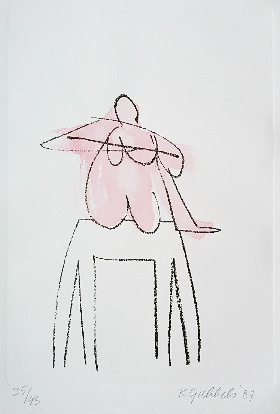 Klaas Gubbels - Naakt op tafel, met de hand geaquarelleerde ets kopen? Bied vanaf 1!