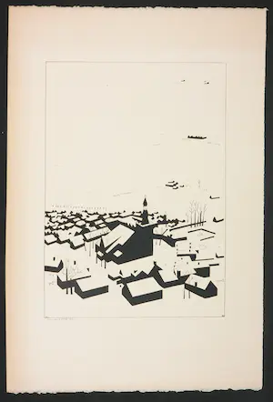 Hendrik Valk - Litho, Winters stadsgezicht kopen? Bied vanaf 100!