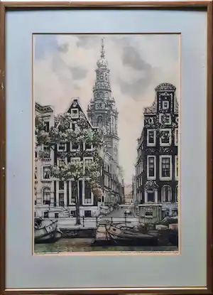 Cornelis Brandenburg - Amsterdam Zuiderkerk in kleur - ingelijst - 24237 verkauft für € 80!