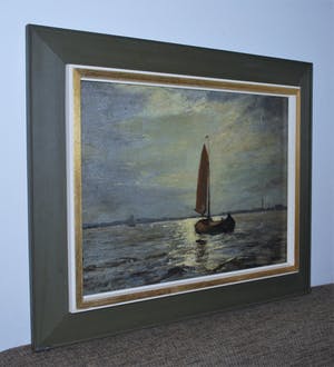 Jacobus Doeser - zeilende tjalk - olieverf op paneel, in een Heijdenrijk lijst kopen? Bied vanaf 99!