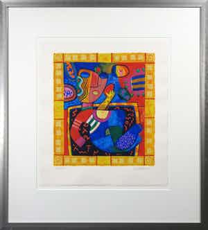 Clemens Briels - Zeefdruk, Gloria is always close to her mobile - Ingelijst verkocht voor € 50!