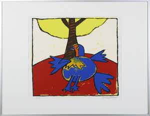 Corneille - Zeefdruk, Gele boom - Ingelijst verkocht voor € 150!