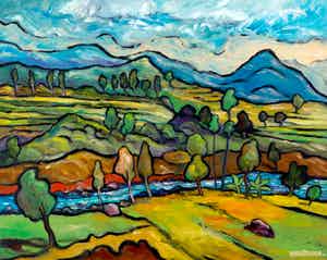 John van der Sterren - Landscape near Ngadirejo, olieverf op doek (groot) verkocht voor € 1650!