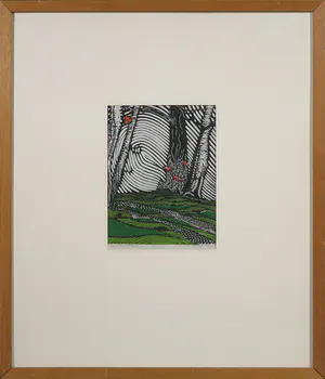 Gunther Borst - Linosnede, Bosgrond - Ingelijst kopen? Bied vanaf 20!