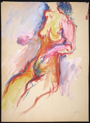 Franscz Witte - Acryl en krijt op papier, Leunend figuur kopen? Bied vanaf 1!