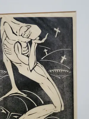 Hildo Krop - houtsnede 'Dodenakker' kopen? Bied vanaf 45!