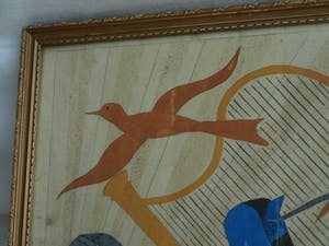 Niet of onleesbaar gesigneerd - Ingelijste gouache , Man, harp, film en 2 vogels – ingelijst - oud kopen? Bied vanaf 1!