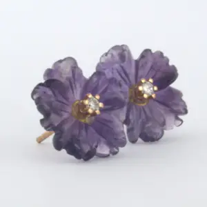 18k rose gouden oorknoppen met amethist en briljant geslepen diamant 0.08 ct kopen? Bied vanaf 185!