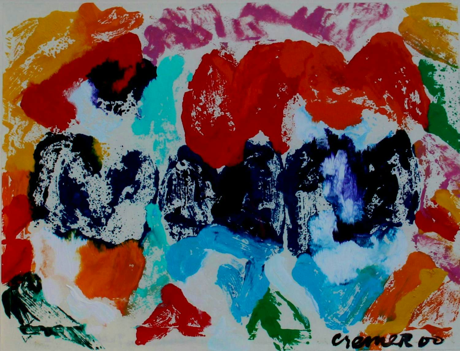 Jan Cremer - Ingelijst olieverf op papier: compositie met tulpen - 2000 kopen? Bied vanaf 2499!