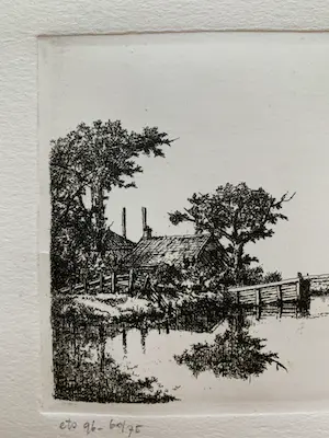 Harmen Kooistra - Landschap met boerderij en brug kopen? Bied vanaf 29!