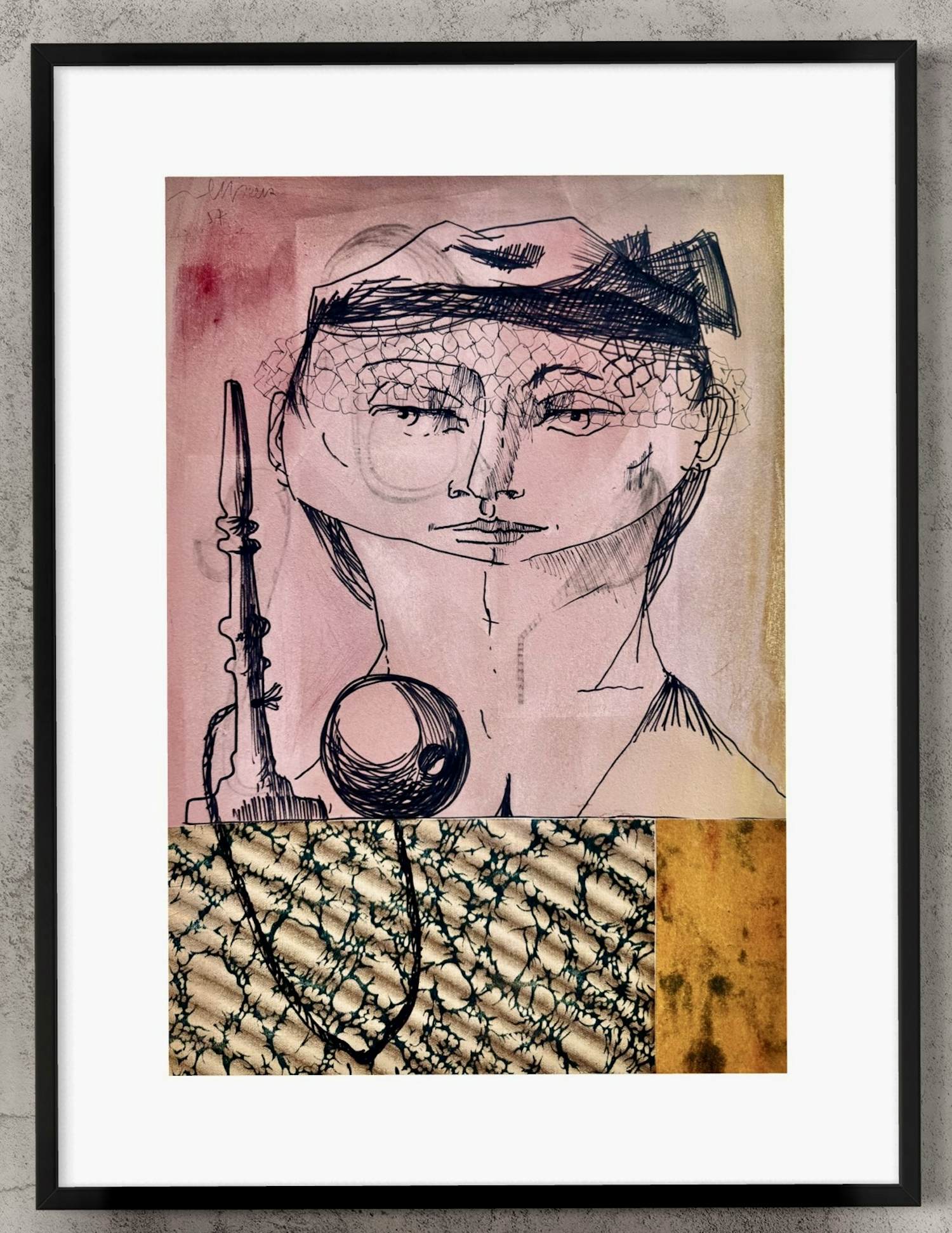 Robert Detheux - Surrealistische Collage und Malerei von 1957 verkocht voor € 150!