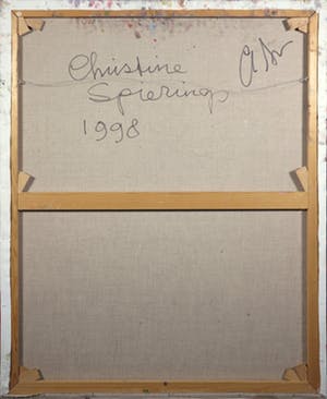 Christine Spierings - Olieverf op doek, z.t. Figuren met blauwe hond kopen? Bied vanaf 60!
