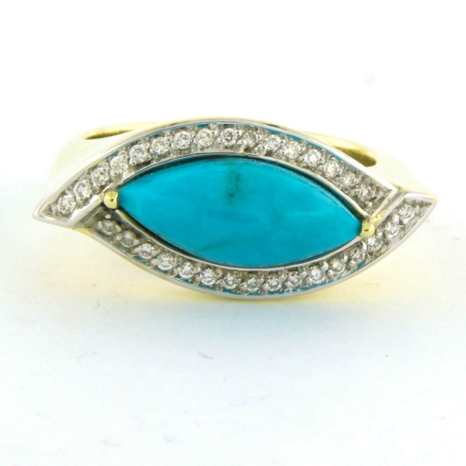 14k gouden ring met turkoois en briljant geslepen diamanten tot circa 0,15ct kopen? Bied vanaf 710!