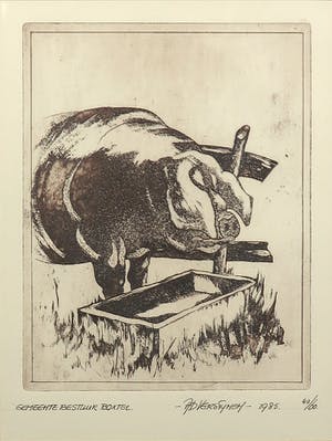 Ad Verstijnen - Ets, Gemeente Bestuur Boxtel - Ingelijst kopen? Bied vanaf 1!