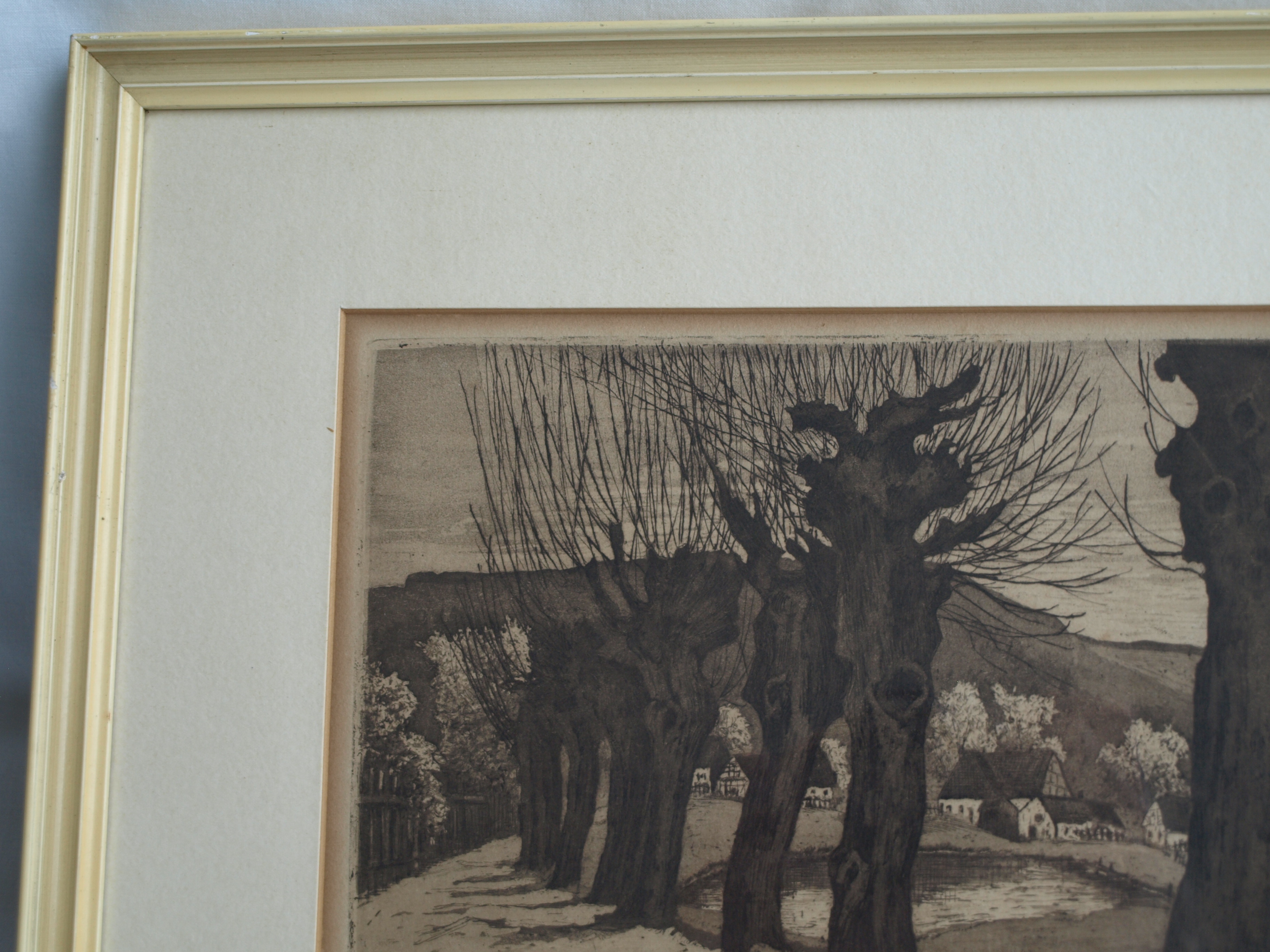 Niet of onleesbaar gesigneerd - Ets, Knotwilgen – gesigneerd & ingelijst – oud kopen? Bied vanaf 1!