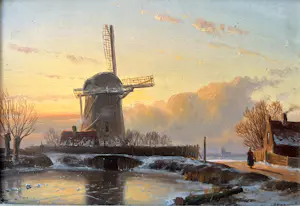 AcheterAnton Karssen - Winters landschap met vrouw op een pad bij een molen? Enchérissez de 390!