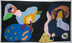 Karel Appel - Gemengde techniek - Collage van textiel, Zonder titel - Ingelijst (inclusief boek The Face of Appel, Zeer groot) verkocht voor € 1!