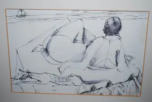 Rob Aussen - 9 inkttekeningen - strandscenes ca. 1983 kopen? Bied vanaf 20!