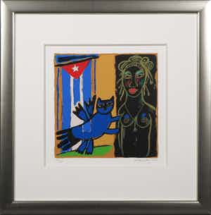 Corneille - Zeefdruk, Mémoire de Cuba - Ingelijst verkocht voor € 160!