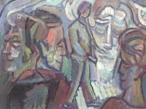 Elly Kuipers - olieverf op doek - vrolijk straatbeeld uit de jaren '70/'80 kopen? Bied vanaf 1!