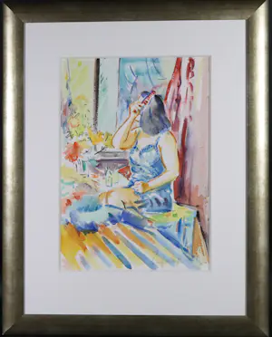 Niet of onleesbaar gesigneerd - Aquarel, Vrouw aan kaptafel - Ingelijst kaufen? Bieten Sie von 1!