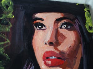 Peter Klashorst - Acrylverf op doek op houten frame , “Portret, Rode mond” – 60 x 105 cm - 2018 kopen? Bied vanaf 350!