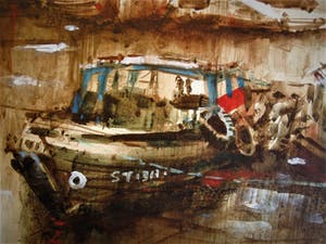 Niet of onleesbaar gesigneerd - gesigneerde jaren 50 Aquarel "vissersboten in Haven Stavoren Friesland" kopen? Bied vanaf 10!