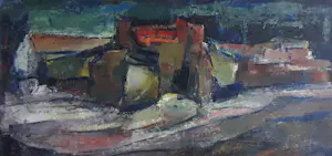 Willy Rams - Kleurrijk abstract landschap kopen? Bied vanaf 75!
