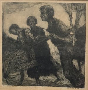 Dirk Boode - Voedselhalers winter 1944-45 | historische ets - ingelijst kopen? Bied vanaf 49!