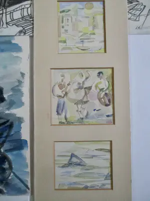 Niet of onleesbaar gesigneerd - 7 Tekeningen/Aquarellen div. kunstenaars oa Bob Damen Ben Snijders kopen? Bied vanaf 1!
