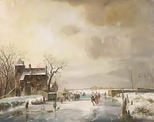 Niet of onleesbaar gesigneerd - Olieverf op doek, Winters landschap - Ingelijst kopen? Bied vanaf 1!