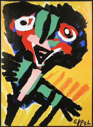 Karel Appel - Zeefdruk op doek, Yellow personage kopen? Bied vanaf 100!