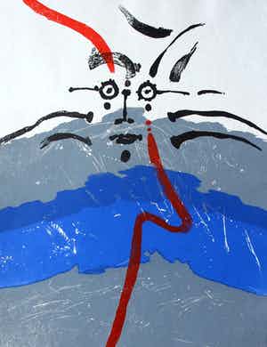 Jef Diederen - Linosnede: vlucht van de vogel - 1992 verkocht voor € 49!