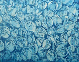 Rien Bakker - Ets en aquatint, Tulpen in blauw - Ingelijst kopen? Bied vanaf 20!
