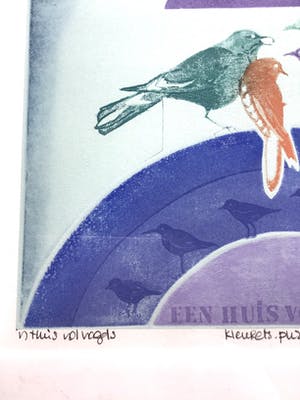 Ries Kleijnen - Ets aquatint, Een huis vol vogels, gesigneerd en ingelijst kopen? Bied vanaf 85!