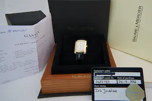 92 - Stijlvol 18Krt gouden Baume et Mercier "Hampton Milleis" polshorloge kopen? Bied vanaf 1600!