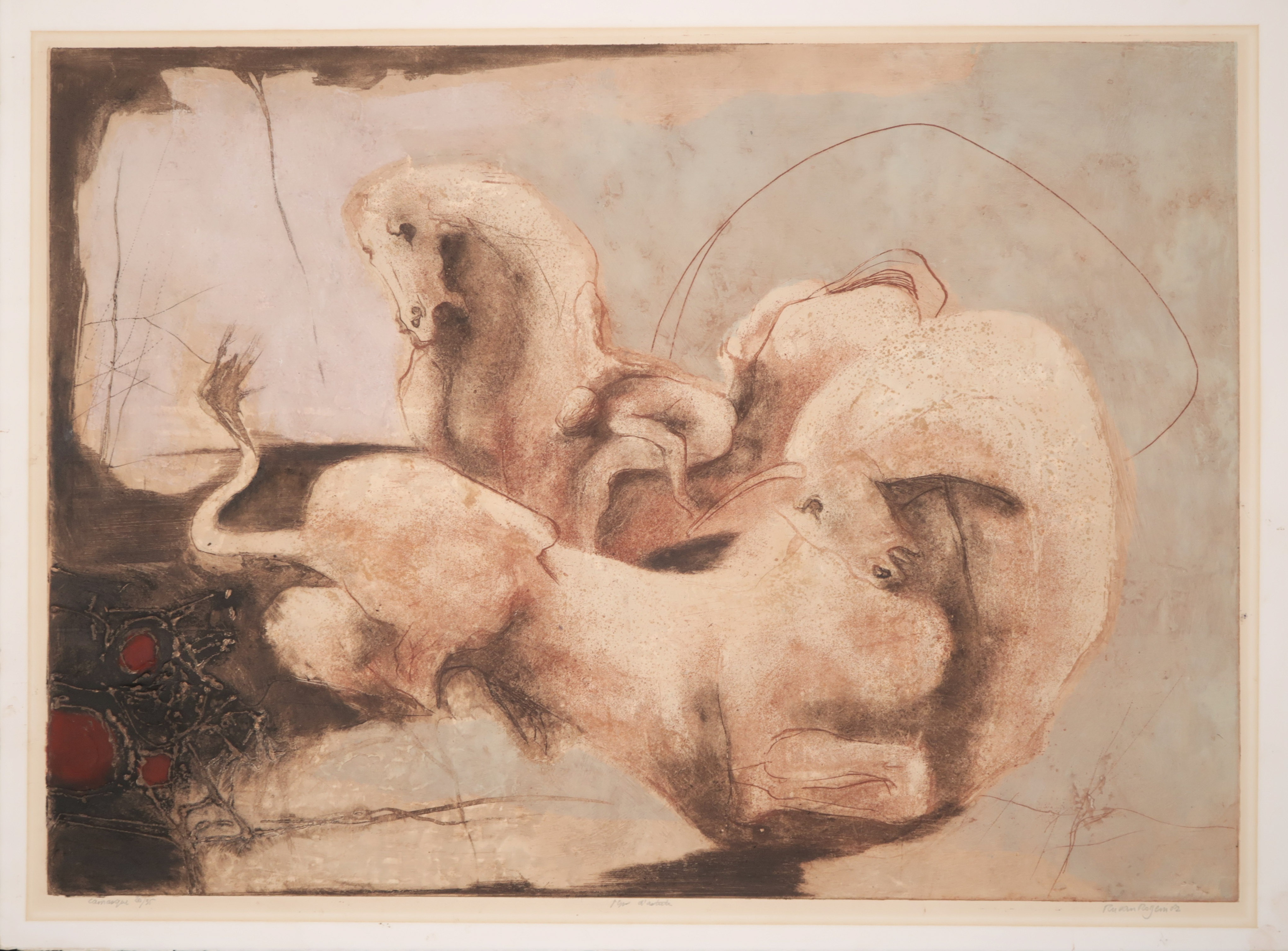 Ru van Rossem - Relief ets en aquatint, Camarque verkocht voor € 70!