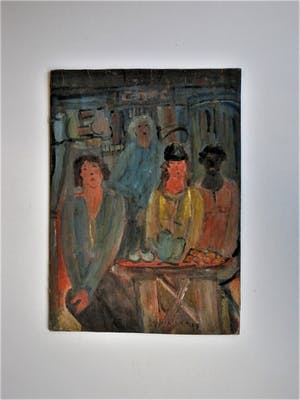 Niet of onleesbaar gesigneerd - Braziliaans (Rio) olieverf op paneel "Dames in een Cafe" gesigneerd kopen? Bied vanaf 10!