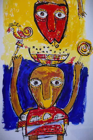 Toyin Loye - Grote kleurrijke zeefdruk "feast with spirits II" - beperkte oplage - ingelijst kopen? Bied vanaf 70!