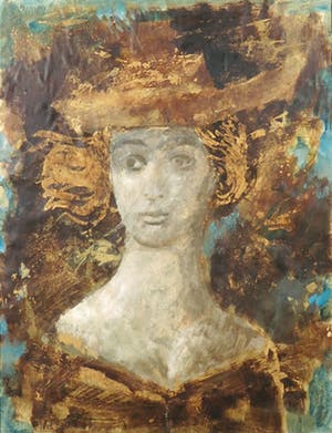 Niet of onleesbaar gesigneerd - Gemengde techniek op papier, Portret - Ingelijst kopen? Bied vanaf 1!