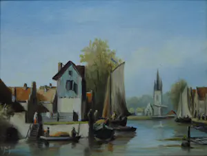 Jens Joppe - Miniatuurschilderij “Dorpje” , olieverf op panneel - ingelijst – 7 x 9 cm. kopen? Bied vanaf 100!