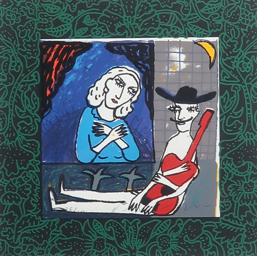 Niet of onleesbaar gesigneerd - Zeefdruk, Man met gitaar - Ingelijst kopen? Bied vanaf 1!