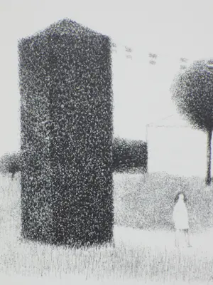 Metten Koornstra - Surrealistisch landschap met huizen en meisje - Litho kopen? Bied vanaf 50!