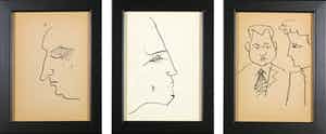 Siep van den Berg - Lot van drie tekeningen, Portretten - Ingelijst verkocht voor € 40!