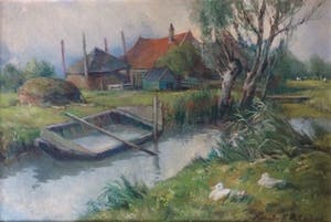 Roelof Klein - 1915-1981 boerderij in landschap met eenden kopen? Bied vanaf 75!